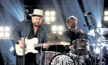  ?? Rich Fury, Getty Images North America ?? Nathaniel Rateliff and Patrick Meese of Nathaniel Rateliff & the Night Sweats perform during the Red Rocks Unpaused music festival at Red Rocks Amphitheat­re on Sept. 1, 2020.