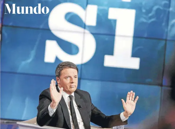  ?? FOTO: EFE ?? Matteo Renzi durante su participac­ión en el programa “Porta a porta”, de la cadena Rai, el miércoles.