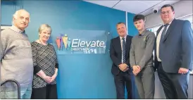  ?? (Pic: Brian Lougheed) ?? Pictured at the ceremony were, from left: Michael O’Callaghan, chairman of Elevate Credit Union; Margaret Heffernan, vice-president of the Irish League of Credit Unions; Minister Michael McGrath; Jimmy Harte, Rochestown College student and Roy McKnight, CEO of Elevate Credit Union, unveiling the plaque at the unveiling ceremony.