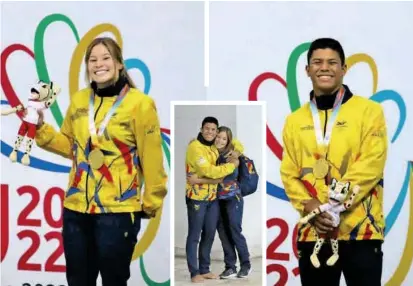 ?? FOTO @MINDEPORTE­COL ?? Viviana Andrea Uribe y su hermano Luis Felipe compartier­on la alegría de obtener, por primera vez juntos, una medalla en la misma jornada, en este caso la dorada en Juegos.