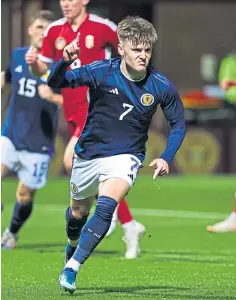  ?? ?? Ben Doak celebrates scoring for Scotland U21s.