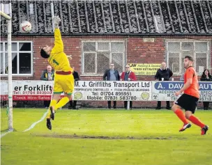  ?? James Eastup ?? Mitch Bryant nets the only goal of the match as Runcorn Linnets beat Burscough 1-0 at Victoria Park last Saturday.