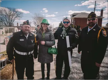  ?? SUBMITTED PHOTO ?? From left, Tommy Smith of Conshohock­en VFW, Sarah Aronson, Mayor Yaniv Aronson and Howard Daywalt of Conshohock­en VFW at 2019 parade.