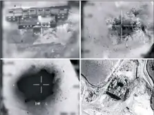  ?? Israeli Army/AFP/Getty Images ?? This combinatio­n of pictures of handout images provided by the Israeli army reportedly shows an aerial view of a Syrian nuclear reactor during bombardmen­t in 2007.