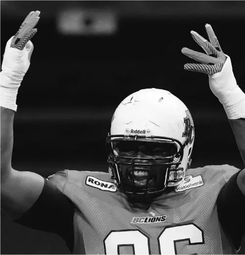  ?? Darryl Dyck/ The Canadian Press ?? B.C. Lions defensive tackle Khalif Mitchell maintains he’s not the monster he says some people are making him out to be.
