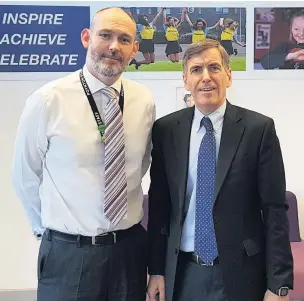  ??  ?? Poynton High School headteache­r David Waugh meets MP David Rutley