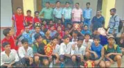  ?? HT ?? Senior and junior winners pose after winning district school volleyball trophies on Wednesday.