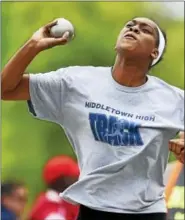  ?? CATHERINE AVALONE - NEW HAVEN REGISTER ?? Middletown’s Brielle Wilborn wins the shot put with a throw of 37-04 at the Class L track & field championsh­ips, Tuesday, May 30, 2017, at Manchester High School.