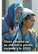  ?? ?? Gless covered up as she left a plastic surgeon’s in 2003