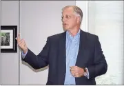  ??  ?? Doug Walker / Rome News-Tribune
NextSite 360 CEO Chuck Branch tells city officials his firm doesn’t like empty big box buildings and will seek to fill them if contracted to help bring new retailers to Rome.