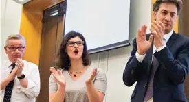  ??  ?? Warm reception: Michael Gove, Lib Dem MP Layla Moran and Ed Miliband applaud Miss Thunberg’s speech yesterday