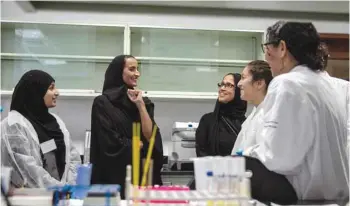  ??  ?? HE Sheikha Hind bint Hamad al-Thani interacts with some of the guests and students.