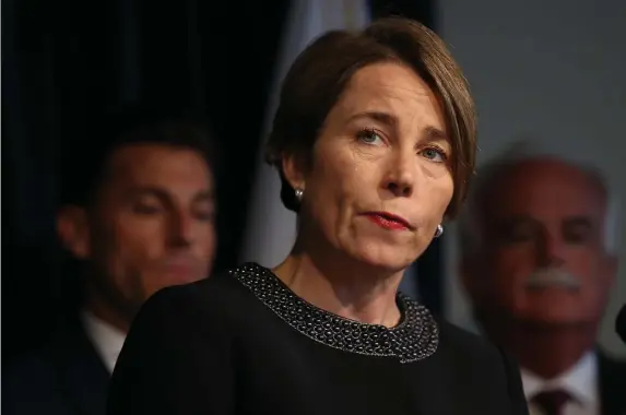  ?? NANCY LANE / HERALD STAFF FILE ?? TURNED DOWN: A motion by Attorney General Maura Healey to reject testimony from local police department­s in a firearms lawsuit was denied Tuesday. The attorney general is being sued over her 2016 enforcemen­t notice expanding the state’s ban to guns that appear similar to prohibited weapons such as AR-15 rifles, seen for sale at a gun store in Utah.