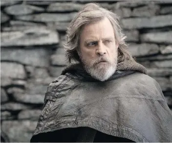  ?? JOHN WILSON/LUCASFILM ?? Mark Hamill takes centre stage as Luke Skywalker in Star Wars: The Last Jedi, which hits theatres on this week
The big question — has Hamill’s range gone from A to B to A to C?