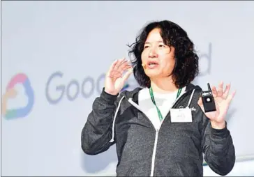  ?? GOOGLE KOREA ?? Rhee In-jong, vice-president of IoT and entreprene­ur-in-residence at Google, delivers a keynote speech at the Google Cloud Summit held at Coex in Seoul on Thursday.