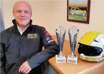  ??  ?? ●●Rochdale rally ace Steve Brown with his trophies