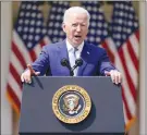  ?? .ANDREW HARNIK / AP ?? President Joe Biden speaks about gun violence prevention Thursday in the Rose Garden at the White House