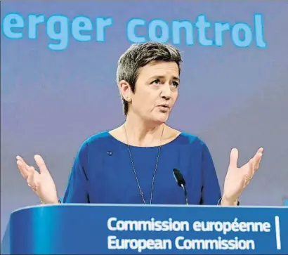  ?? OLIVIER HOSLET / EFE ?? La comisaria europea de Competenci­a, Margrethe Vestager, ayer en Bruselas