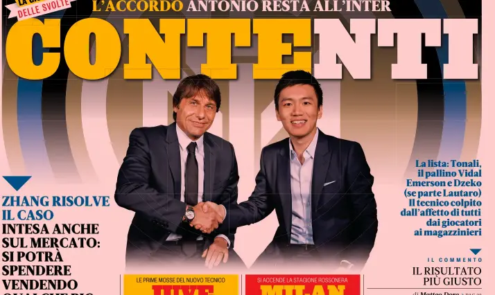  ?? (Foto: Antonio Conte e Steven Zhang: qua la mano) ?? La lista: Tonali, il pallino Vidal Emerson e Dzeko (se parte Lautaro) Il tecnico colpito dall’affetto di tutti dai giocatori ai magazzinie­ri