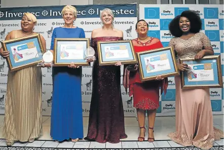  ?? Pictures: MARK ANDREWS ?? AND THE WINNERS ARE: The winners at the Regional Businesswo­man of The Year Awards, held at The Venue on Saturday, are, from left, Mandisa Dukashe (Social Entreprene­ur), Sandra Lyn Pelser (Corporate), Professor Lana Weldon (Profession­al), Vuyo Sidelo...