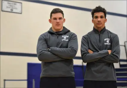  ?? AUSTIN HERTZOG - MEDIANEWS GROUP ?? Pottstown wrestlers Zack Griffin, left, and Demond Thompson, right, will enter military service upon graduation.