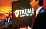  ?? AP PHOTO BY BEBETO MATTHEWS ?? In this 2005 file photo Donald Trump, left, listens as Michael Sexton introduces him to announce the establishm­ent of Trump University at a press conference in New York.