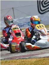  ?? PRINTH24 ?? La vittoria di Maragliano in KZ2 gara-1. A dx: Torsellini e Marseglia, secondo e terzo in KZ2 gara-1