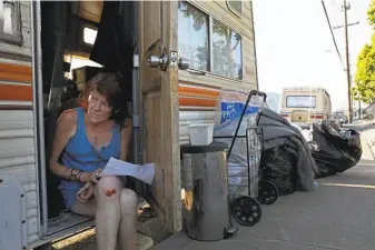  ?? Yalonda M. James / The Chronicle ?? Eileen Mulcahy sits in her RV near 85th Avenue and Baldwin Street in Oakland.