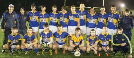  ??  ?? The Geraldine O’Hanrahans squad before winning the District Under-21 football Roinn 1 title for the first time since 2004 on Friday.