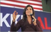  ?? Nancy Lane/MediaNews Group/Boston Herald/TNS ?? Newly announced Republican candidate for President Nikki Haley during a town hall on Feb. 16 in Exeter, New Hampshire.