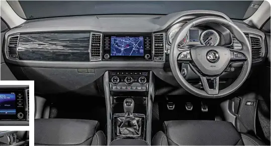  ??  ?? INTERIOR Sleek dash is dominated by optional eightinch screen – a 6.5-inch display is standard – that lets you connect your phone. There’s a double glovebox, as well as drive modes and an off-road function