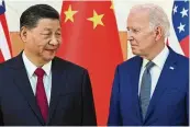  ?? SAUL LOEB/AFP/GETTY IMAGES/TNS ?? U.S. President Joe Biden (right) and China’s President Xi Jinping (left) will meet Wednesday in California for talks on trade, Taiwan and managing fraught U.S.-Chinese relations.