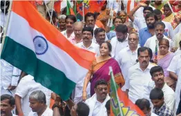  ?? — PTI ?? Finance minister Nirmala Sitharaman along with BJP workers participat­e in the Gandhi Sankalpa Yatra in Chennai on Thursday.