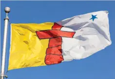  ?? ?? The yellow and white colours of Nunavut’s flag represent the riches of land, sea, and sky, while the colour red references Canada. The inukshuk and blue star symbolize guidance.