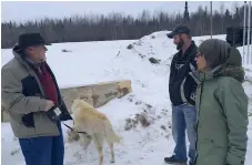  ??  ?? Larry, Cathy and Greg Rumbolt at Tundra’s drop-off point at the Pass Lake truck stop in Janury 2018.