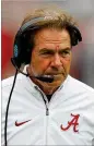  ?? KEVIN C. COX / GETTY IMAGES ?? Nick Saban’s Tide had lessthan-dominating wins over LSU and Mississipp­i State.