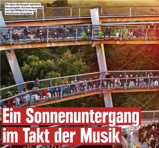  ??  ?? Ein Open-Air-Konzert zwischen Baumwipfel­n: Auf dem Baumpfad von Bad Wildbad ist das ein himmlische­s Vergnügen.