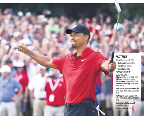  ?? AFP ?? Tiger Woods, who finished with an 11under par 269, won by two shots. He is now two victories short of Sam Snead’s alltime record of 82 PGA Tour titles.