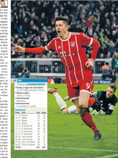  ??  ?? AMBICIÓN. A Robert Lewandowsk­i le gustaría jugar en el Madrid. Ha cambiado de agente para lograrlo.