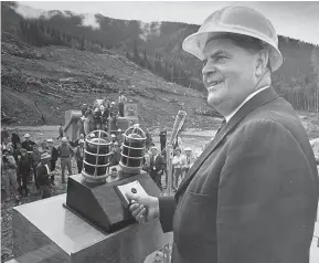  ?? DENI EAGLAND/PNG FILES ?? W.A.C. Bennett at the ceremony marking the constructi­on of the Peace River Power Dam in 1964. Christy Clark has embraced many of his themes, and image, in her campaignin­g.