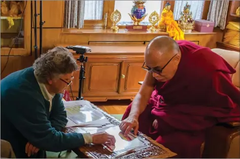  ?? FRAME OF MIND FILMS ?? East Bay filmmaker Rosemary Rawcliffe interviews the Dalai Lama in a scene from “The Great 14th: Tenzin Gyatso, the 14th Dalai Lama in His Own Words,” screening today and Saturday at the Mill Valley Film Festival.