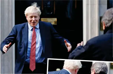  ??  ?? Warm welcome: Mr Johnson greets European Parliament chief David Sassoli at No 10 yesterday