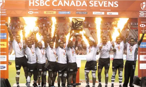  ??  ?? LETTERS Our Fiji Airways Fijian 7s boys after the magnificen­t 31-12 victory over Kenya on January 12, 2018.