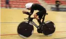  ?? Peter Klaunzer/EPA ?? Joss Lowden on the track at the Grenchen velodrome in Swtizerlan­d. Photograph: