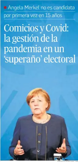  ?? CHRISTIAN MARQUARDT / EFE ?? La canciller Angela Merkel, durante una intervenci­ón la semana pasada.