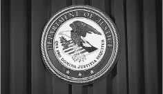  ??  ?? The Department of Justice (DOJ) logo is pictured on a wall in New York, United States. US prosecutor­s charged seven executives with the Platinum Partners hedge fund in an alleged US$1 billion fraud built on overvalued assets. — Reuters photo