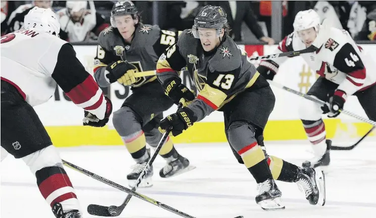  ?? JOHN LOCHER/THE ASSOCIATED PRESS ?? Vegas Golden Knights winger Brendan Leipsic, in action against Arizona last month, says the expansion draft stocked the club with “a lot of guys with chips on their shoulders” — who all happen to be ready to play in the NHL. The team lost 4-3 in shootout Monday night to Leipsic’s old club, the Toronto Maple Leafs.