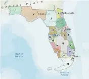  ?? ?? Gov. Ron DeSantis’ proposed redistrici­ng map for Florida purportedl­y would create 20 Republican districts, four more than currently, and eight Democratic districts.