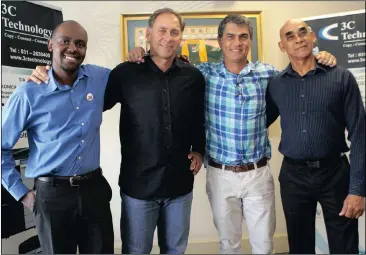  ??  ?? GOOD WORK: Raising awareness for victims of human traffickin­g is former Springbok fullback Andre Joubert, second from left, with business partner Steve Cooper, Umgeni Community Empowermen­t Centre youth co-ordinator Thami Ntimbane, left, and Pastor...