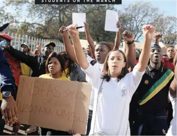  ??  ?? STUDENTS from different universiti­es and colleges across the country gathered at Kenilworth Station to march to the National Student Financial Aid Scheme head offices in Wynberg, Cape Town, to demand free education. | African News Agency (ANA)